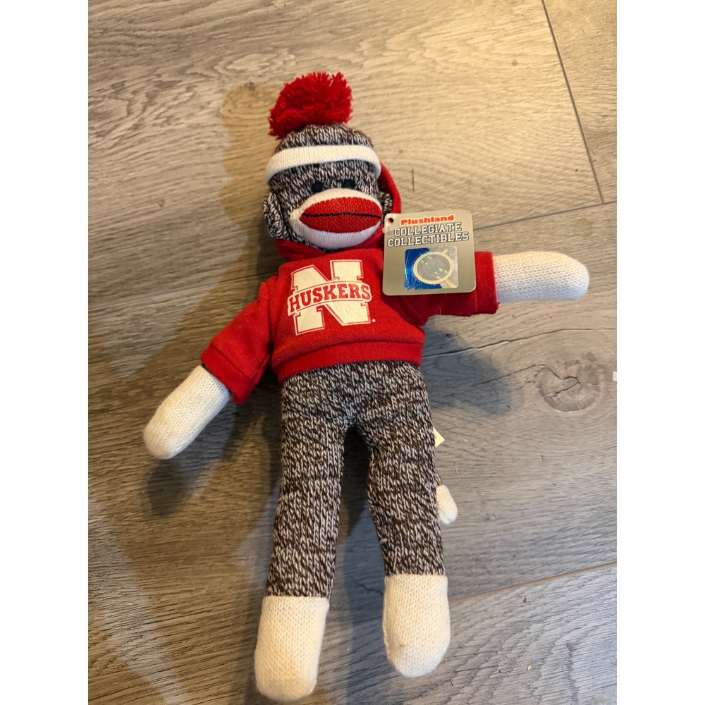 Plushland Sock Monkey Nebraska Huskers Collegiate Plush Toy Stuffed Animal NWT